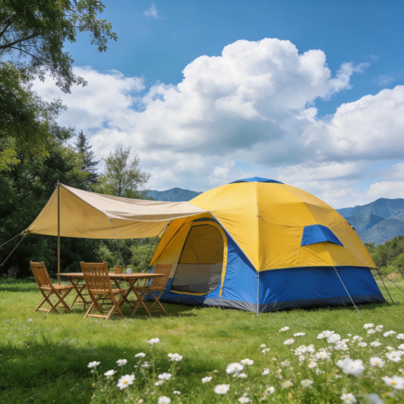 露营帐篷与野餐区图片