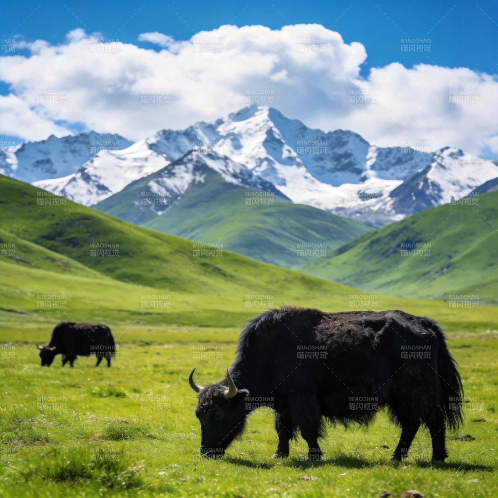 雪山下的牦牛图片