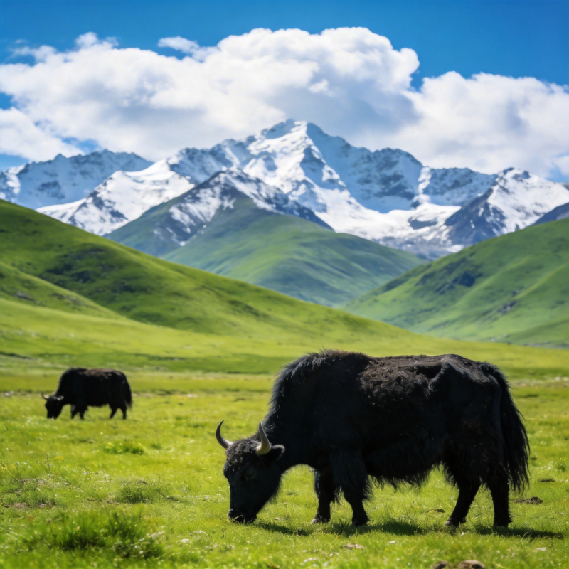 雪山下的牦牛图片