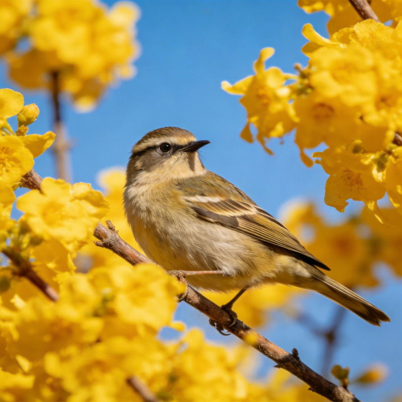 黄花枝头小鸟栖图片