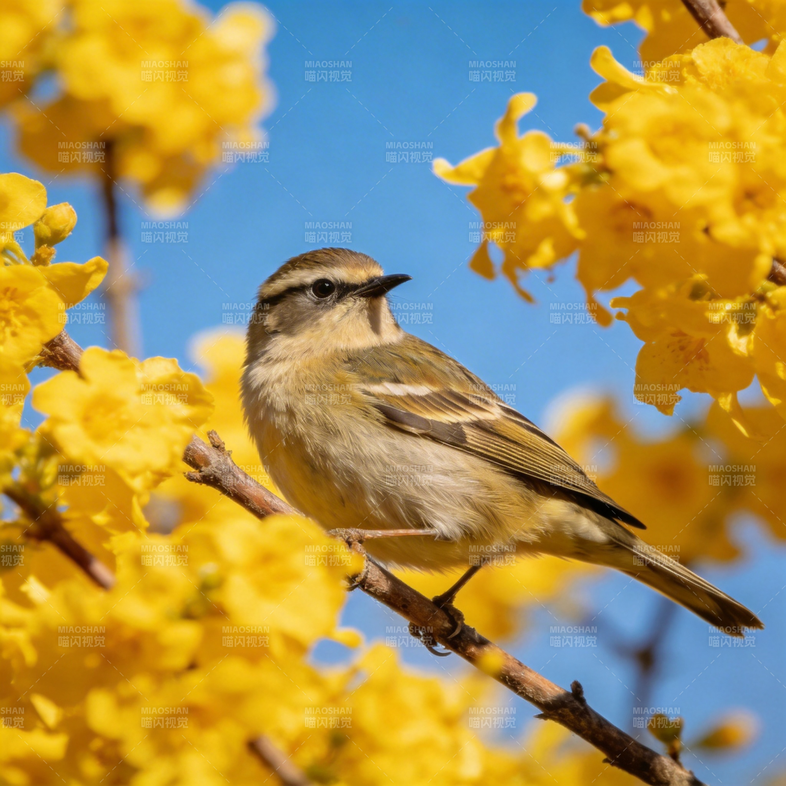 黄花枝头小鸟栖图片