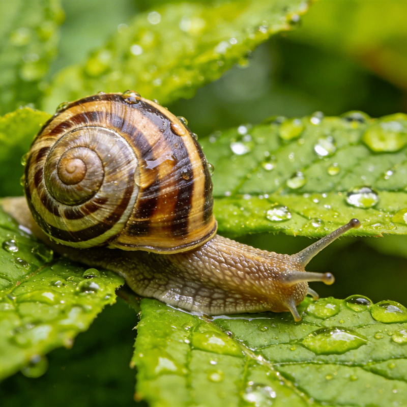 雨露中的蜗牛图片