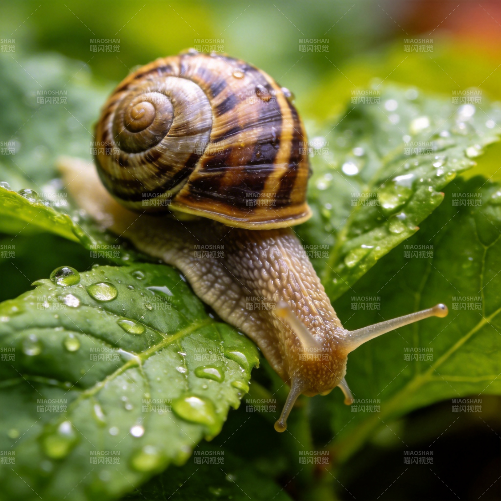 雨露中的蜗牛图片
