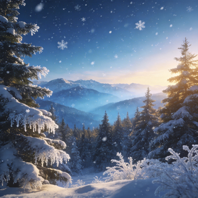 雪落山林晨曦图片