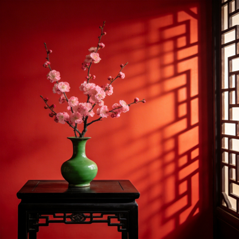 梅影映红墙图片