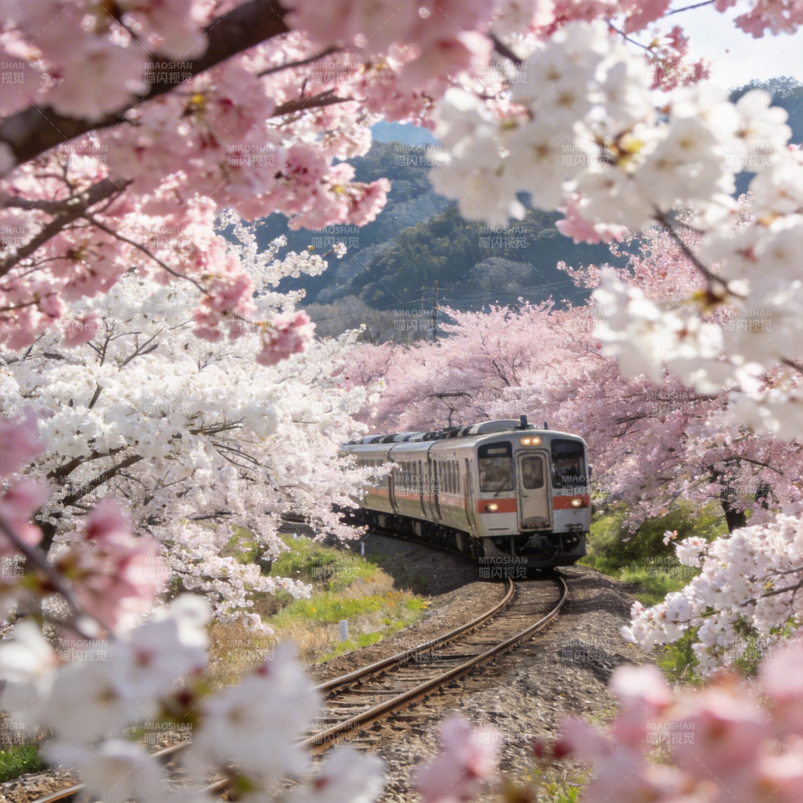 樱花列车春日行图片