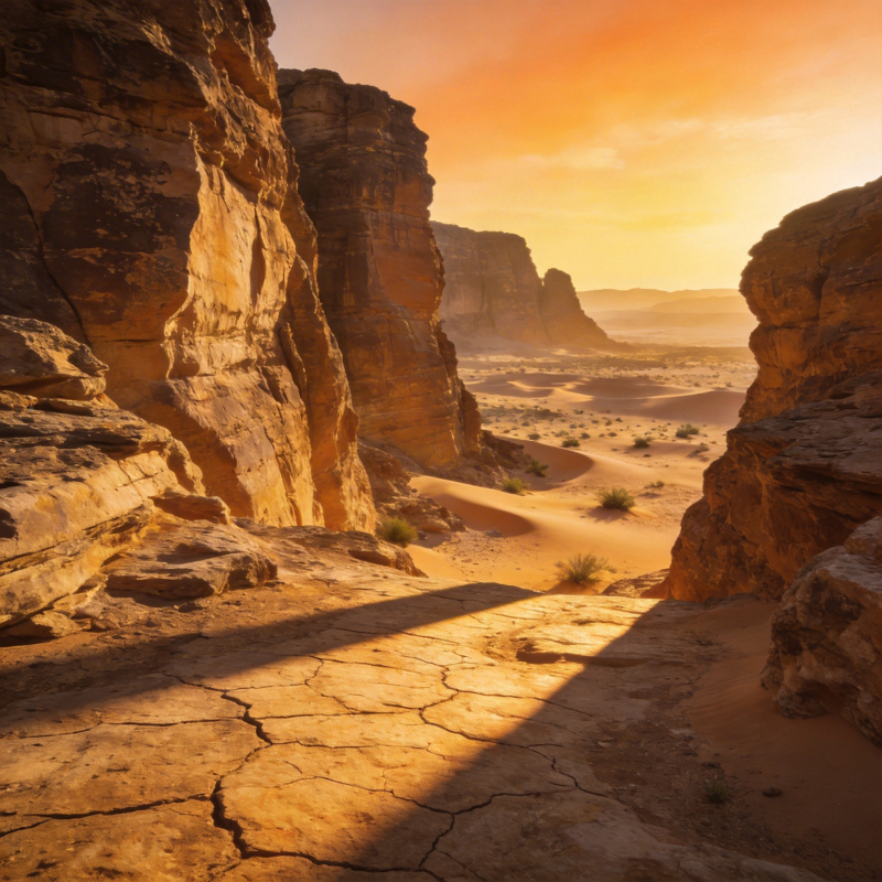 沙漠峡谷日落图片