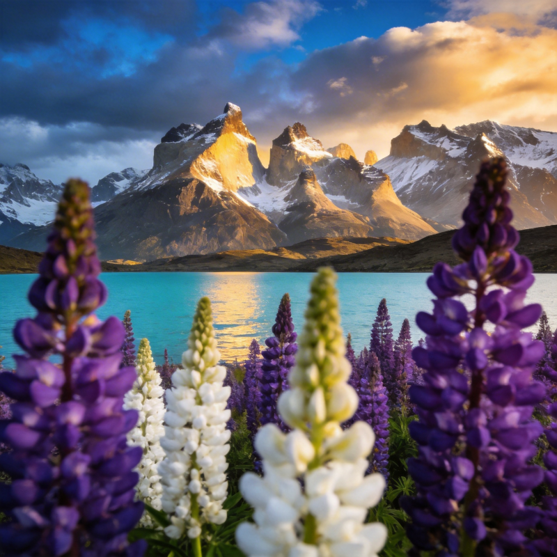 雪山湖畔花海图片