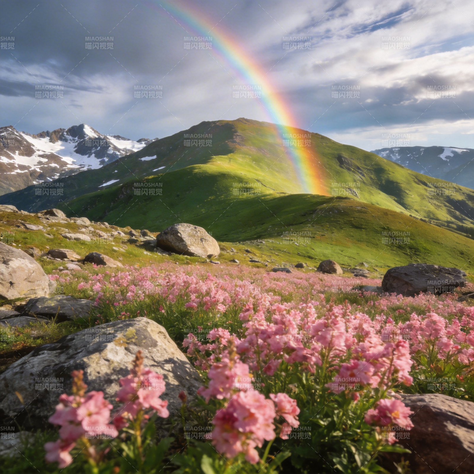 彩虹映花海图片