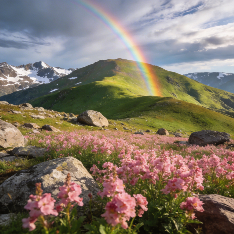 彩虹映花海图片