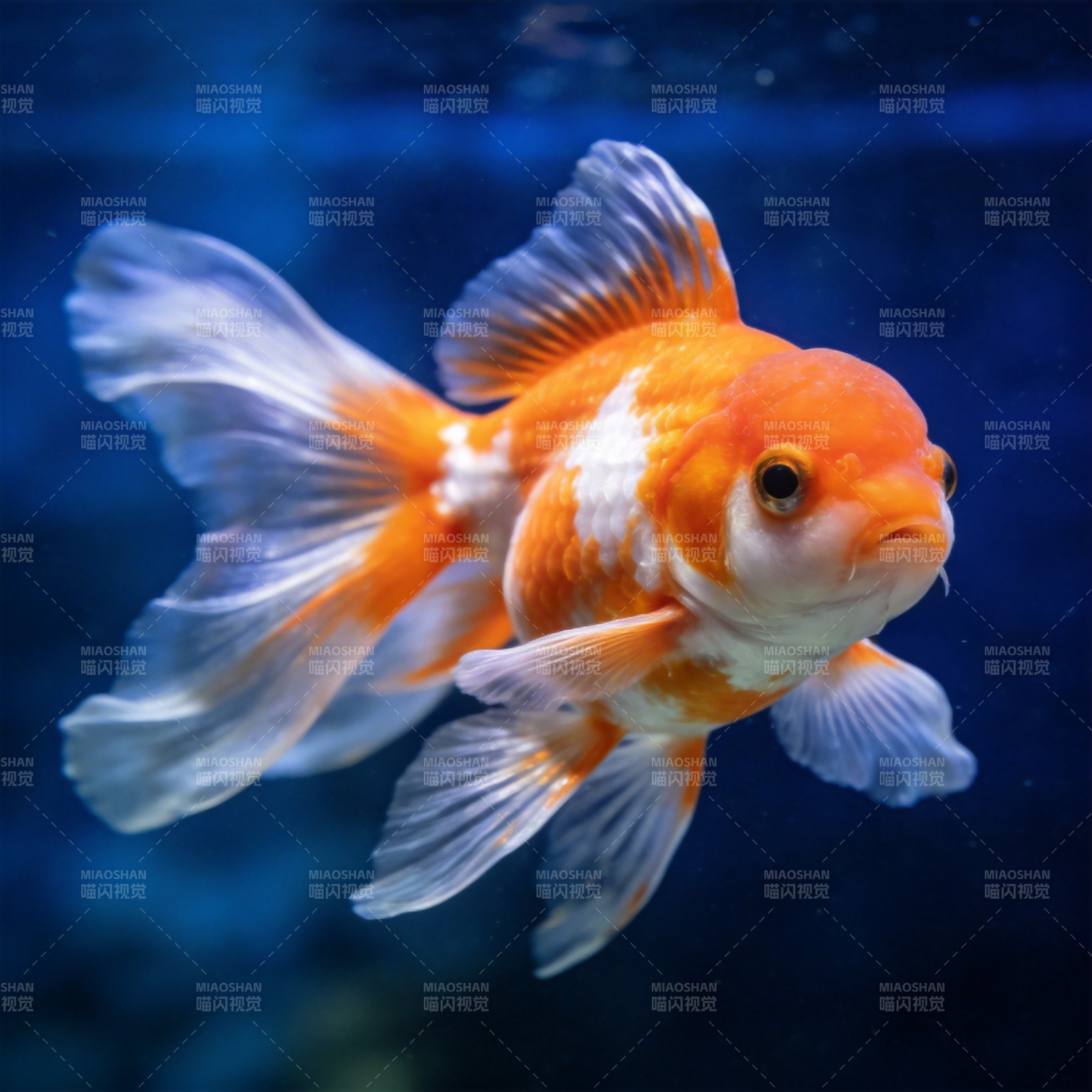 橙白金鱼游动图片
