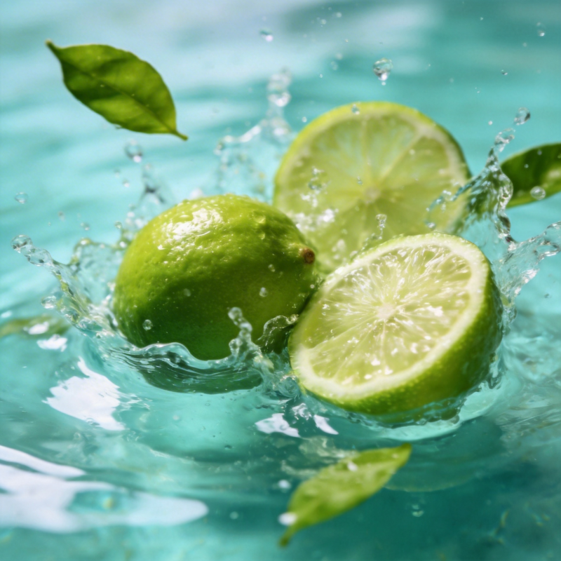 青柠入水溅起清波图片
