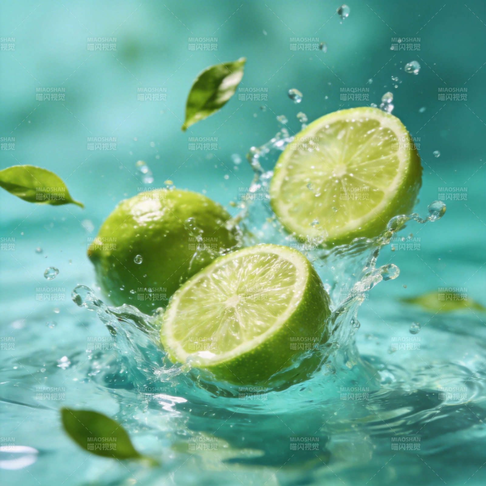 青柠入水溅起浪花图片