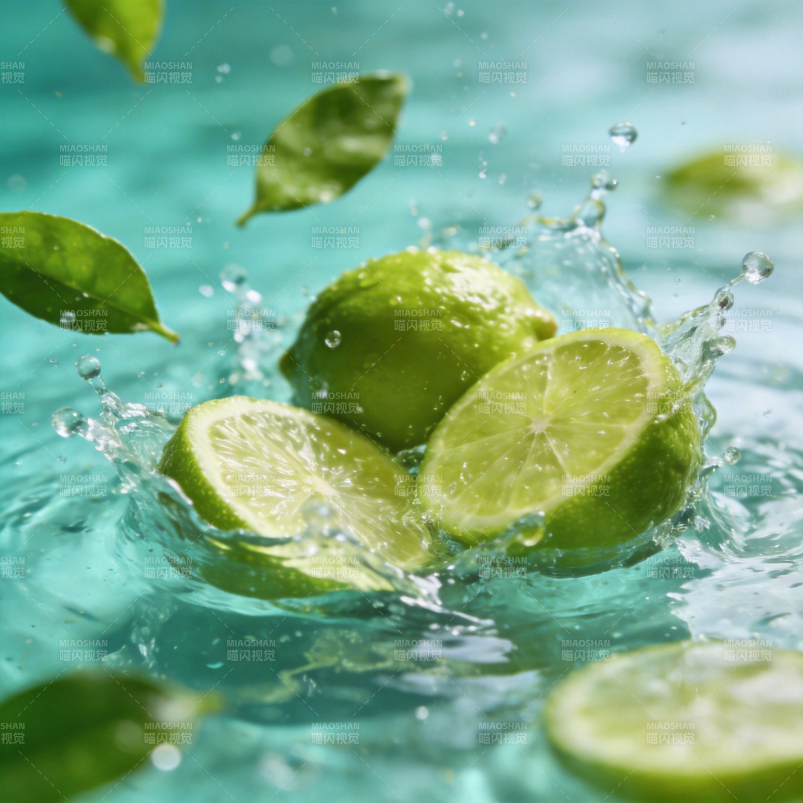 青柠入水溅起浪花图片