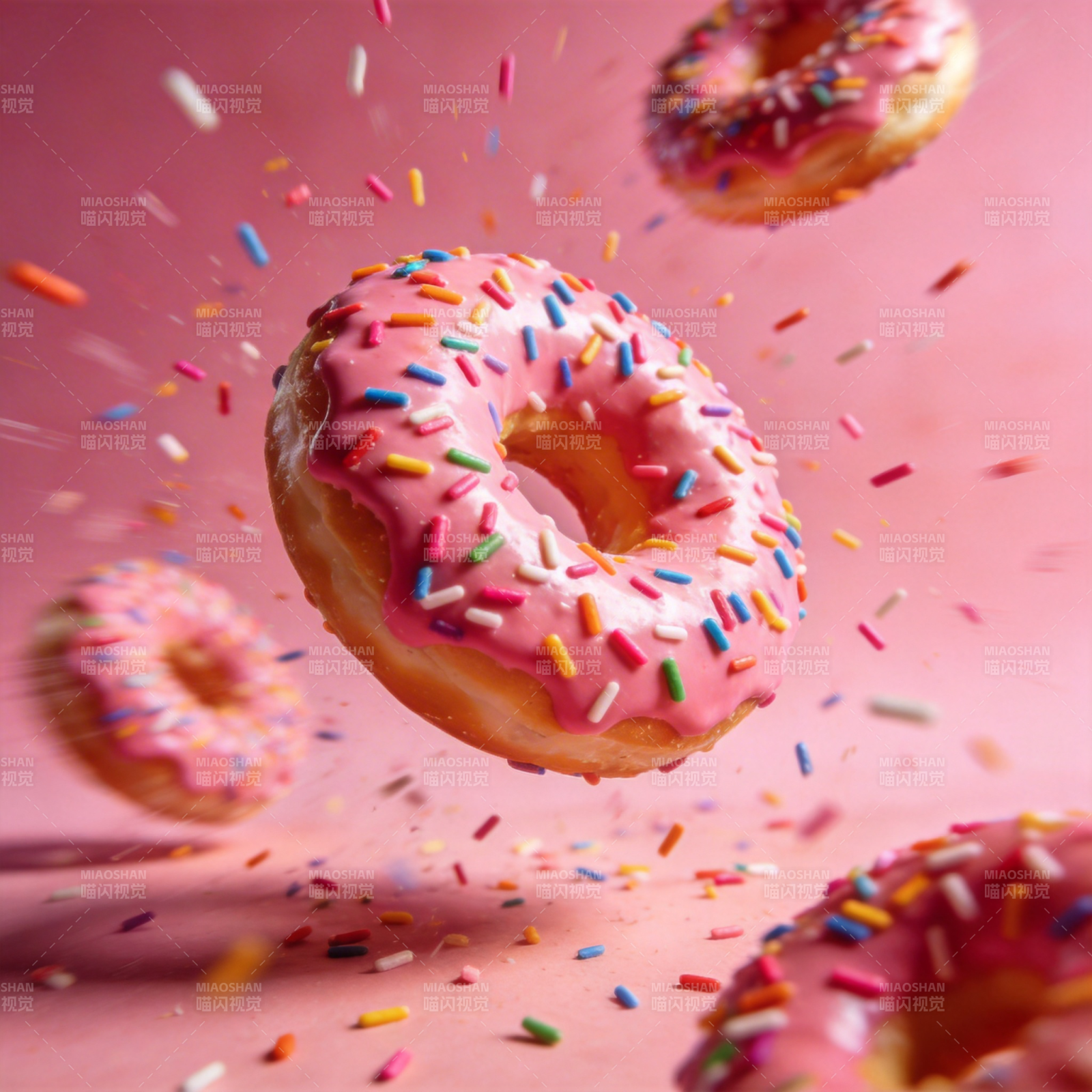 粉色甜甜圈飞舞图片