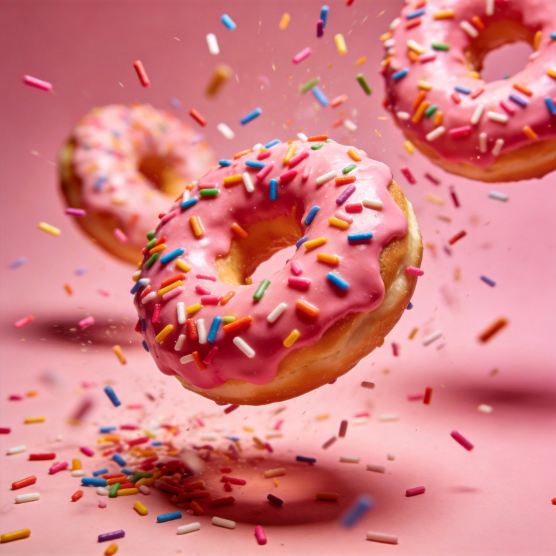 粉色甜甜圈飞舞图片