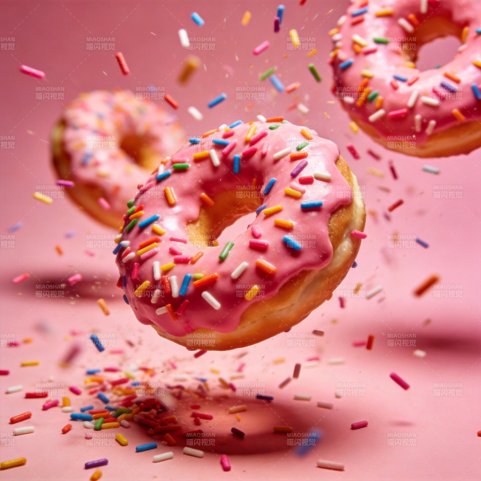 粉色甜甜圈飞舞图片