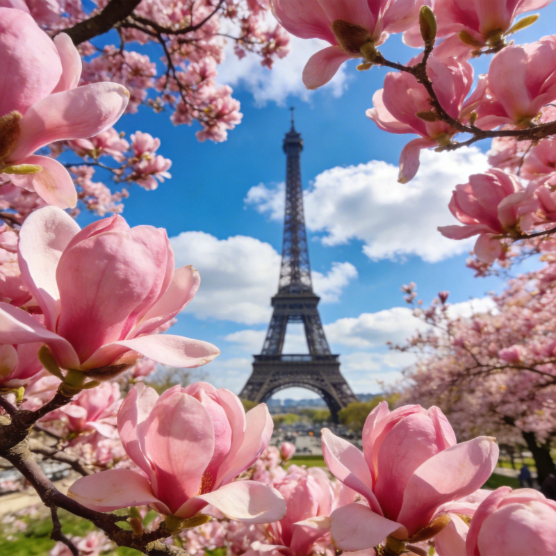 巴黎春日樱花与埃菲尔铁塔图片
