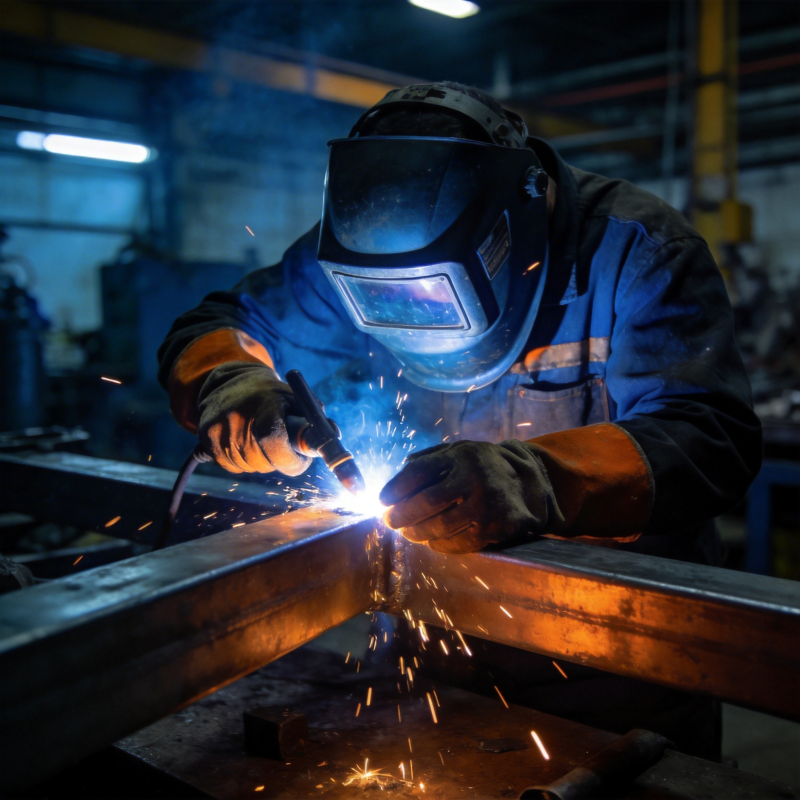 焊工专注焊接作业图片