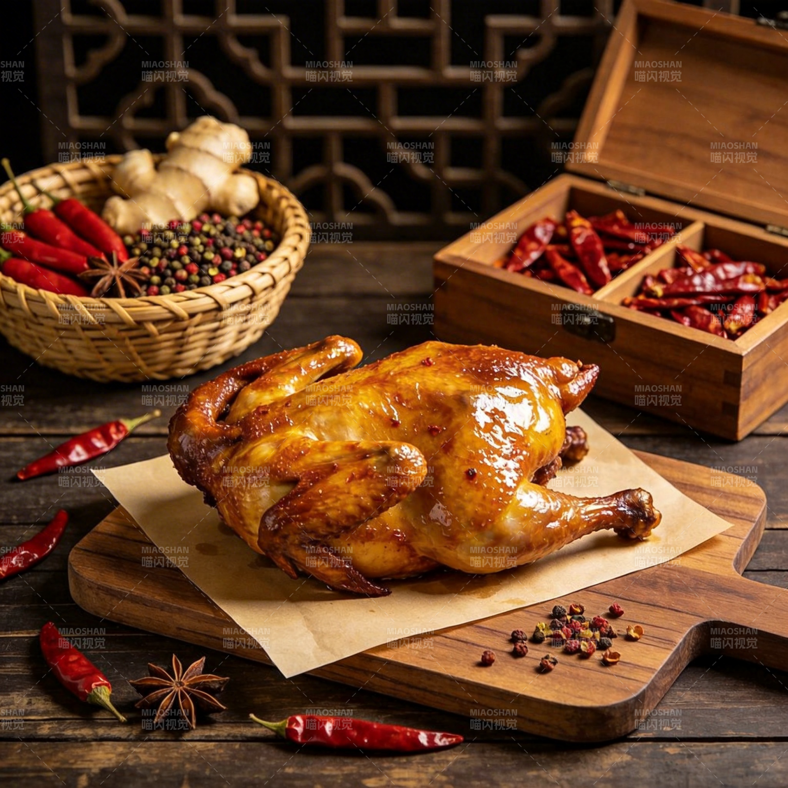 香烤全鸡配辣椒图片