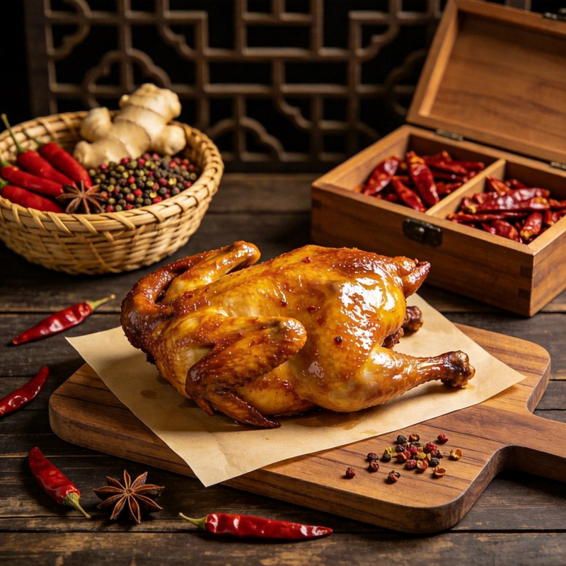 香烤全鸡配辣椒图片