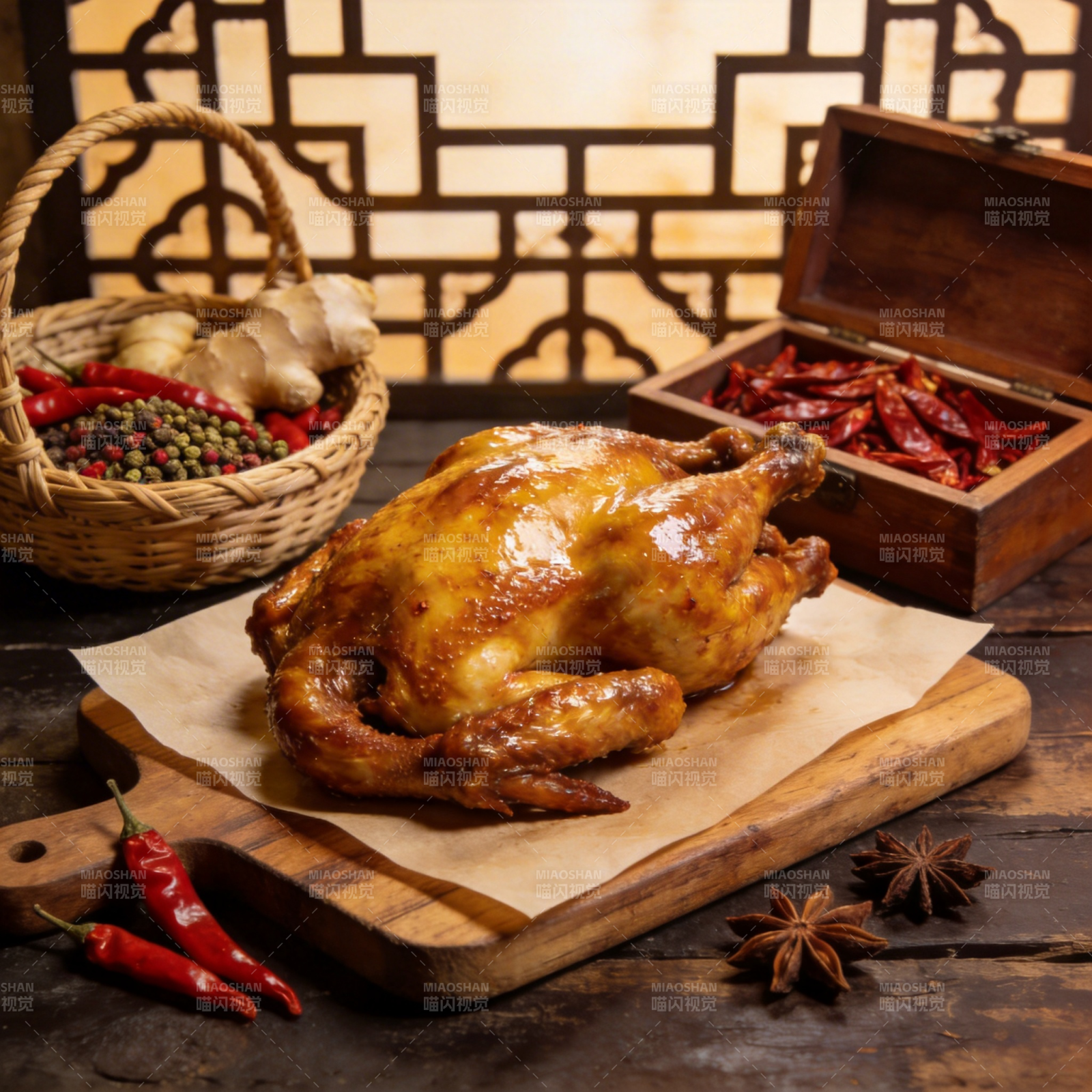 香烤整鸡配辣料图片