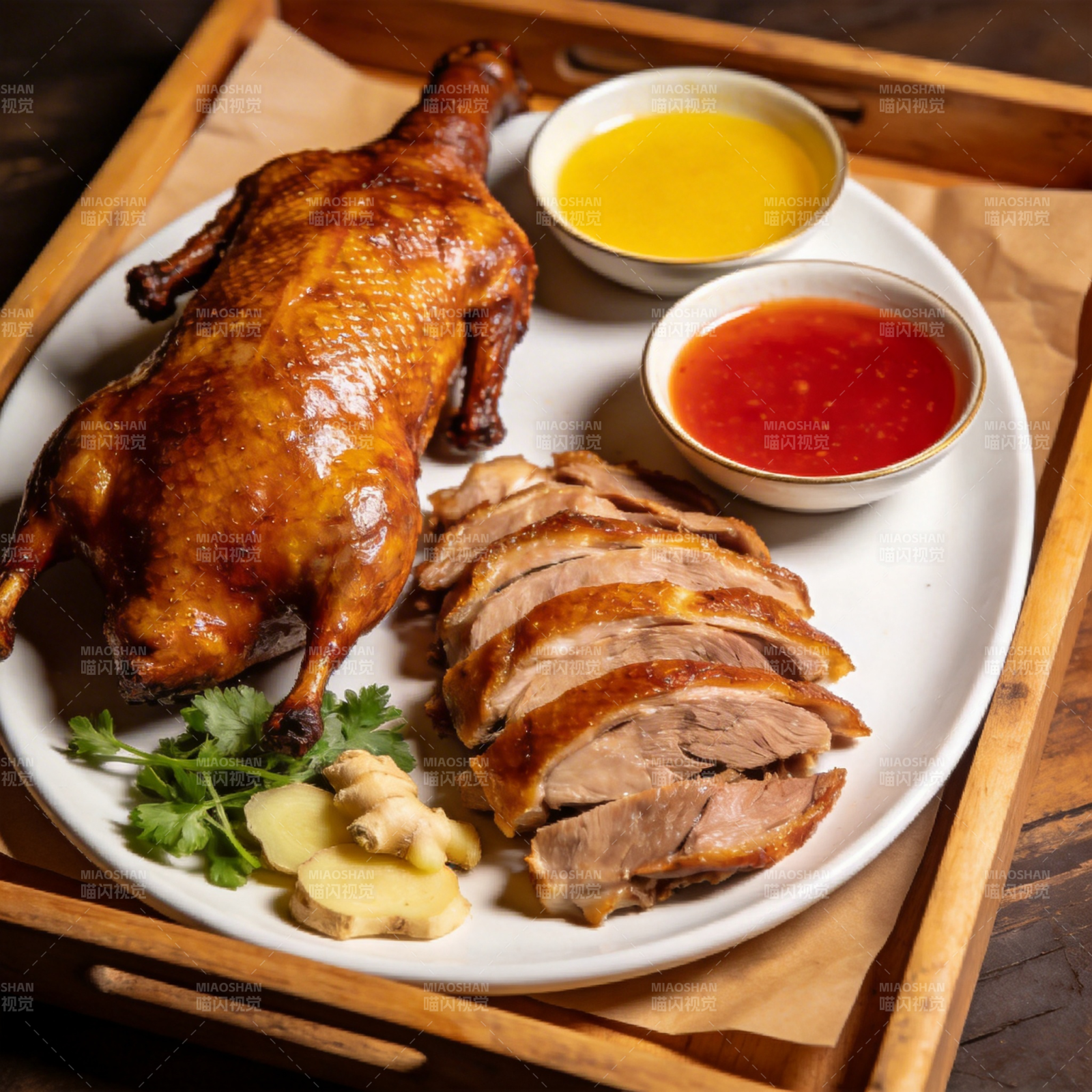 烤鸭配酱料图片