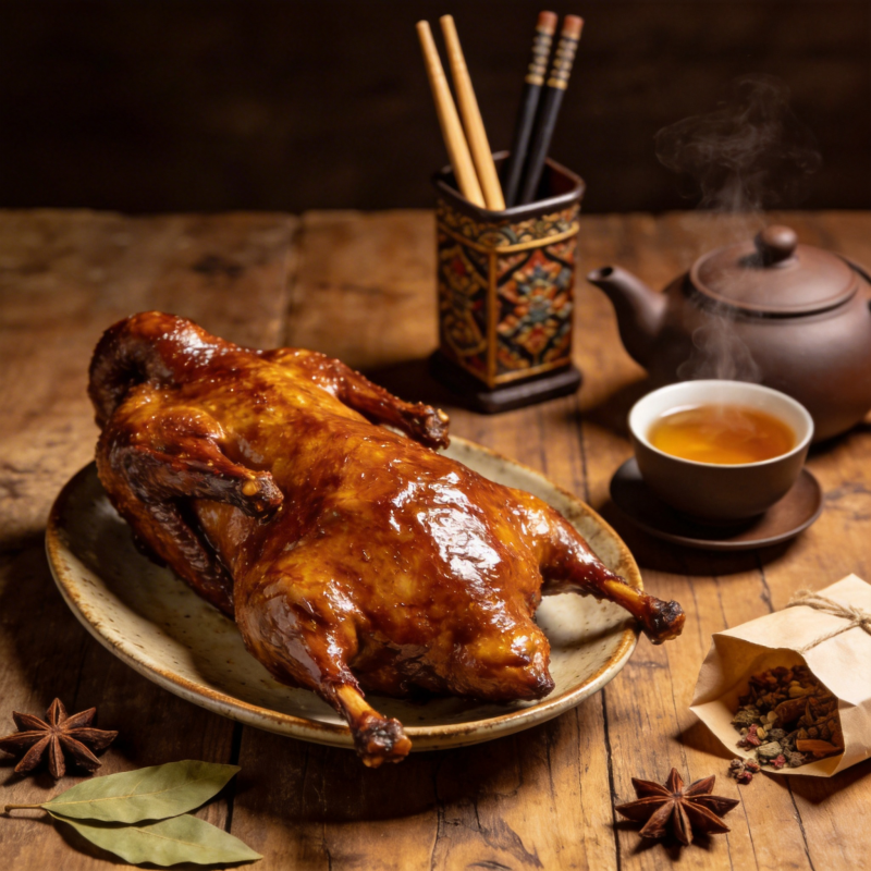 烤鸭配茶香四溢图片
