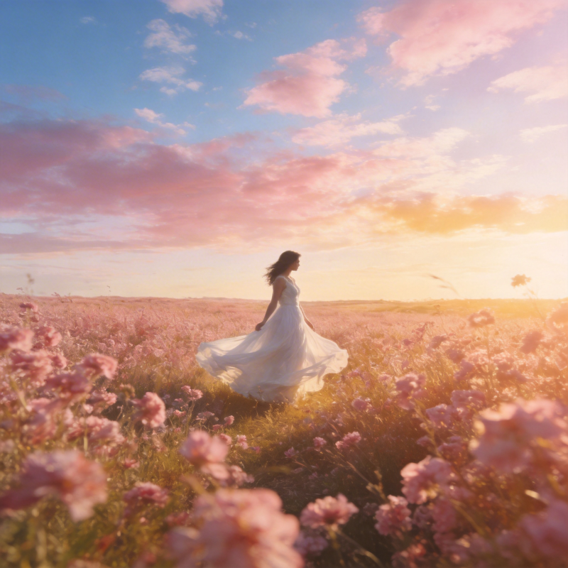 花海中的白衣女子图片