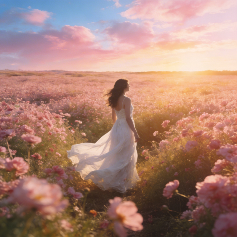 花海中的白衣女子图片