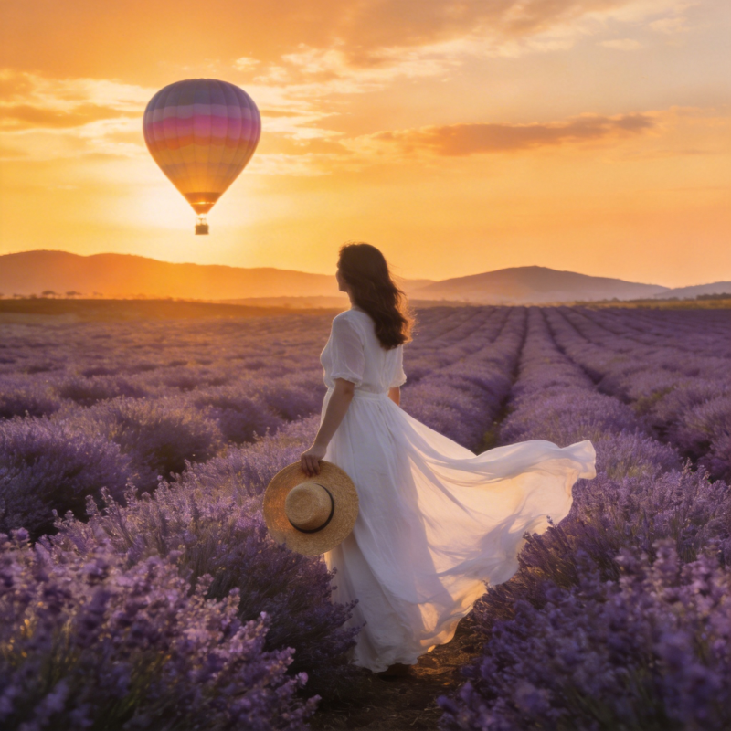 薰衣草田的热气球图片