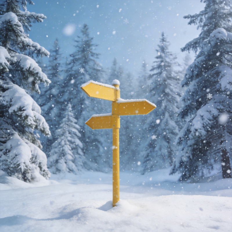 雪林中的路标图片