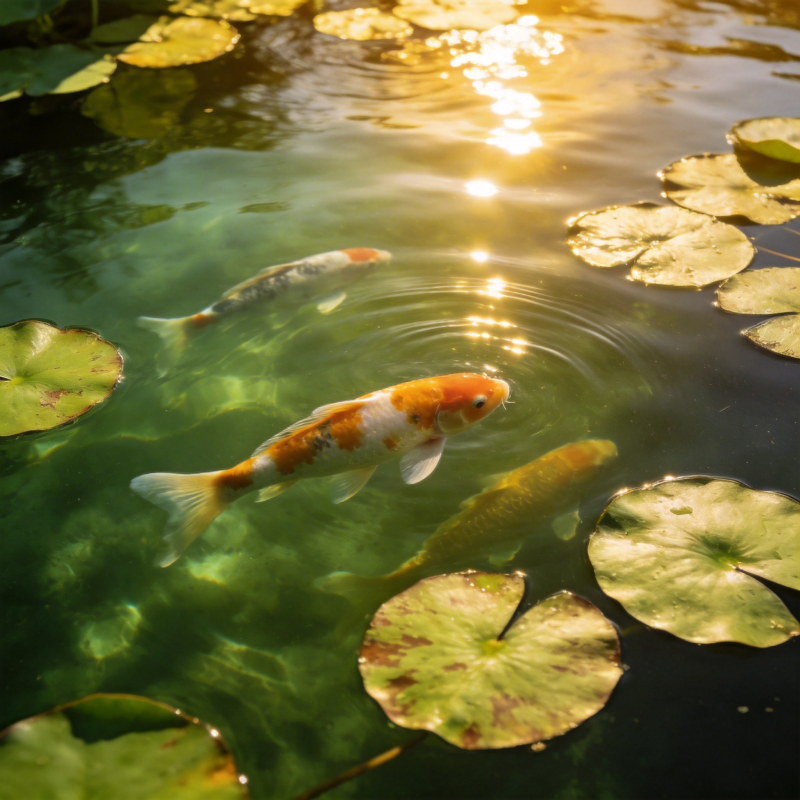 锦鲤戏水莲叶间图片
