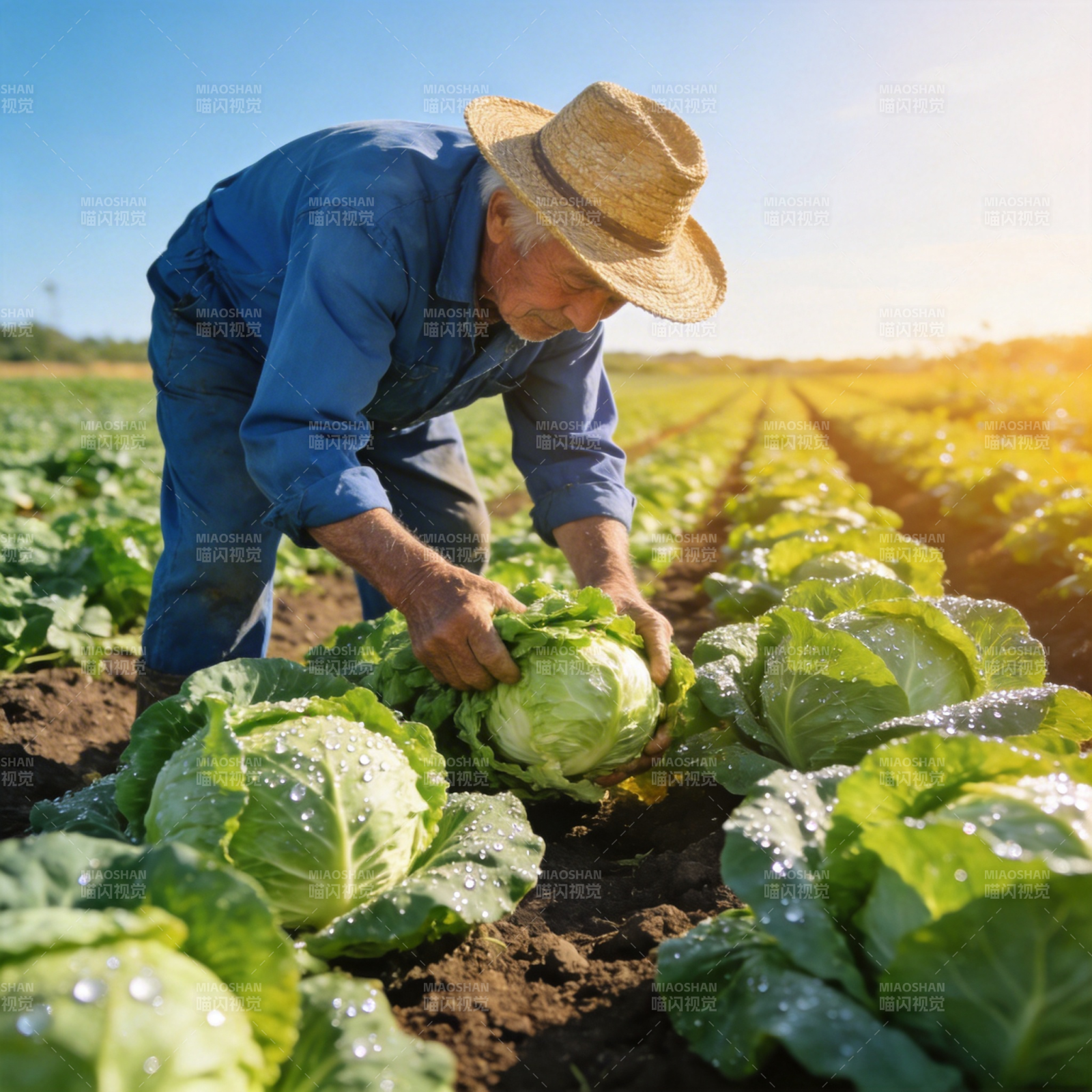 农夫采收卷心菜图片