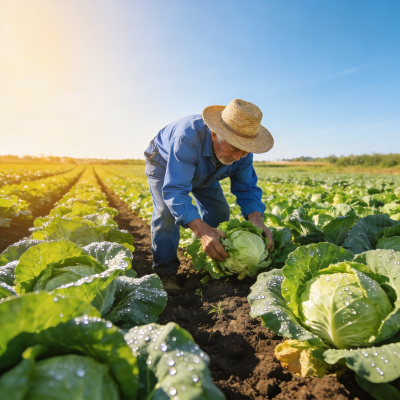 农夫采摘卷心菜图片
