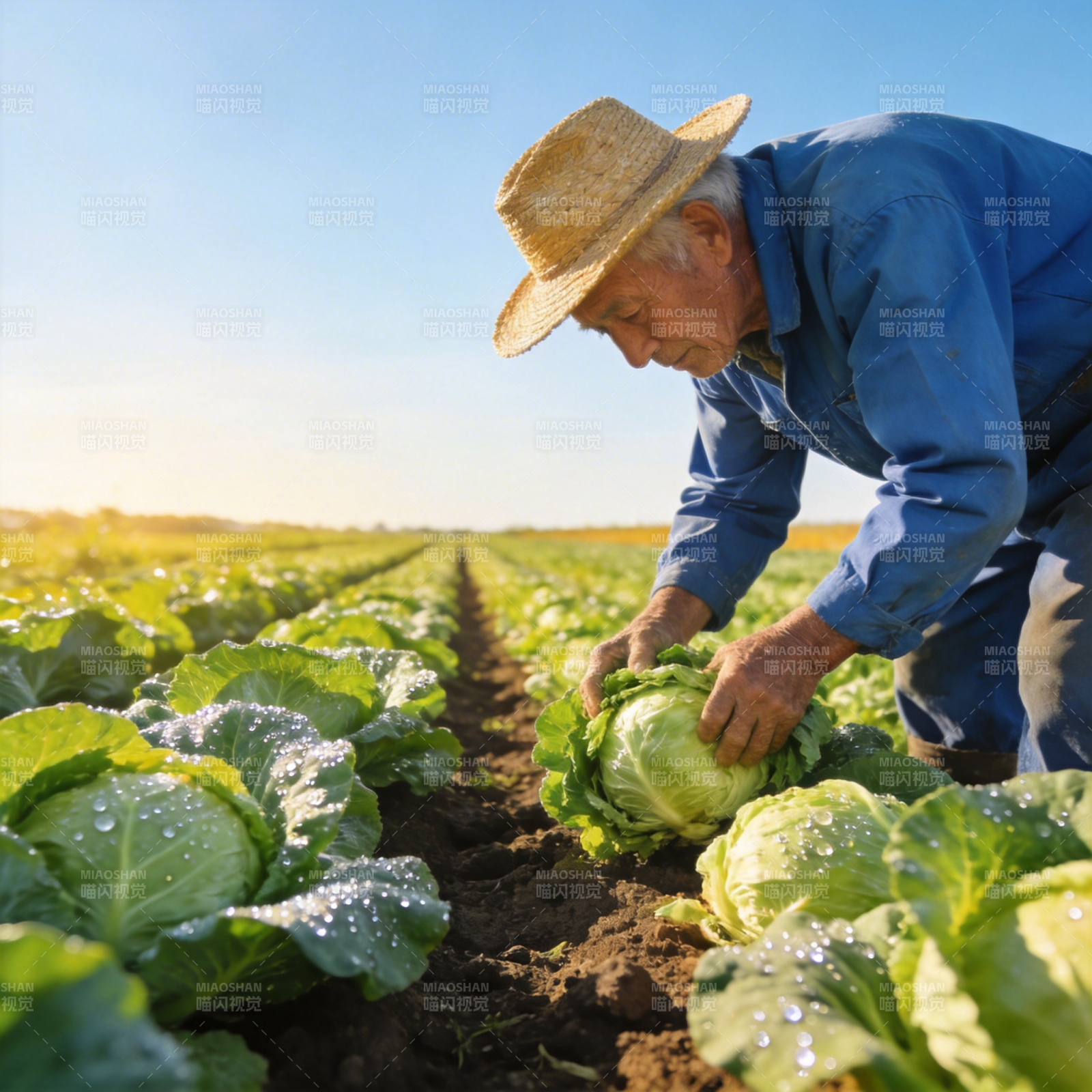 老农田间采菜图片