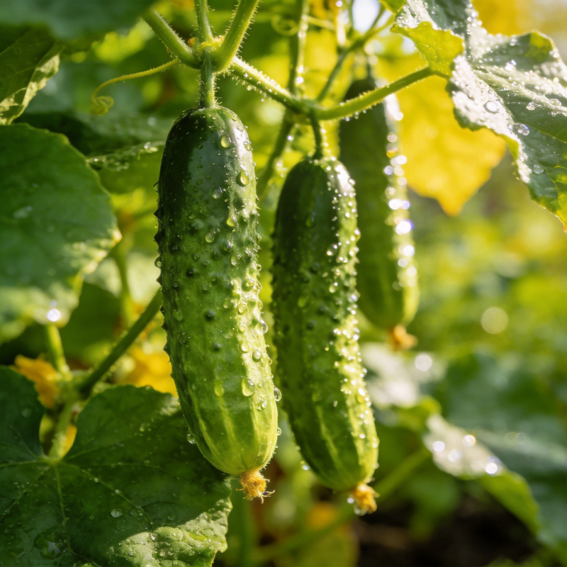 露珠黄瓜挂枝头图片