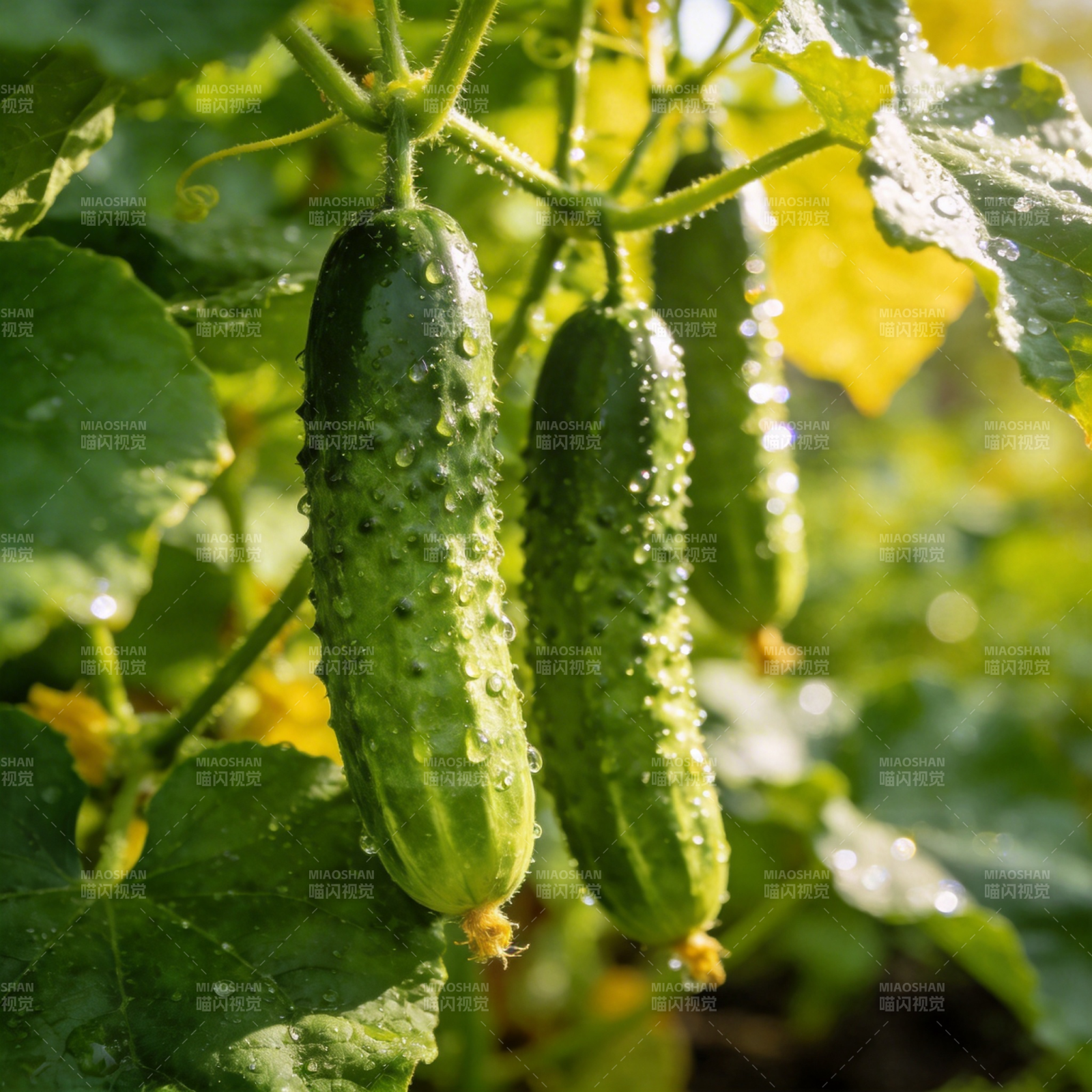 露珠黄瓜挂枝头图片