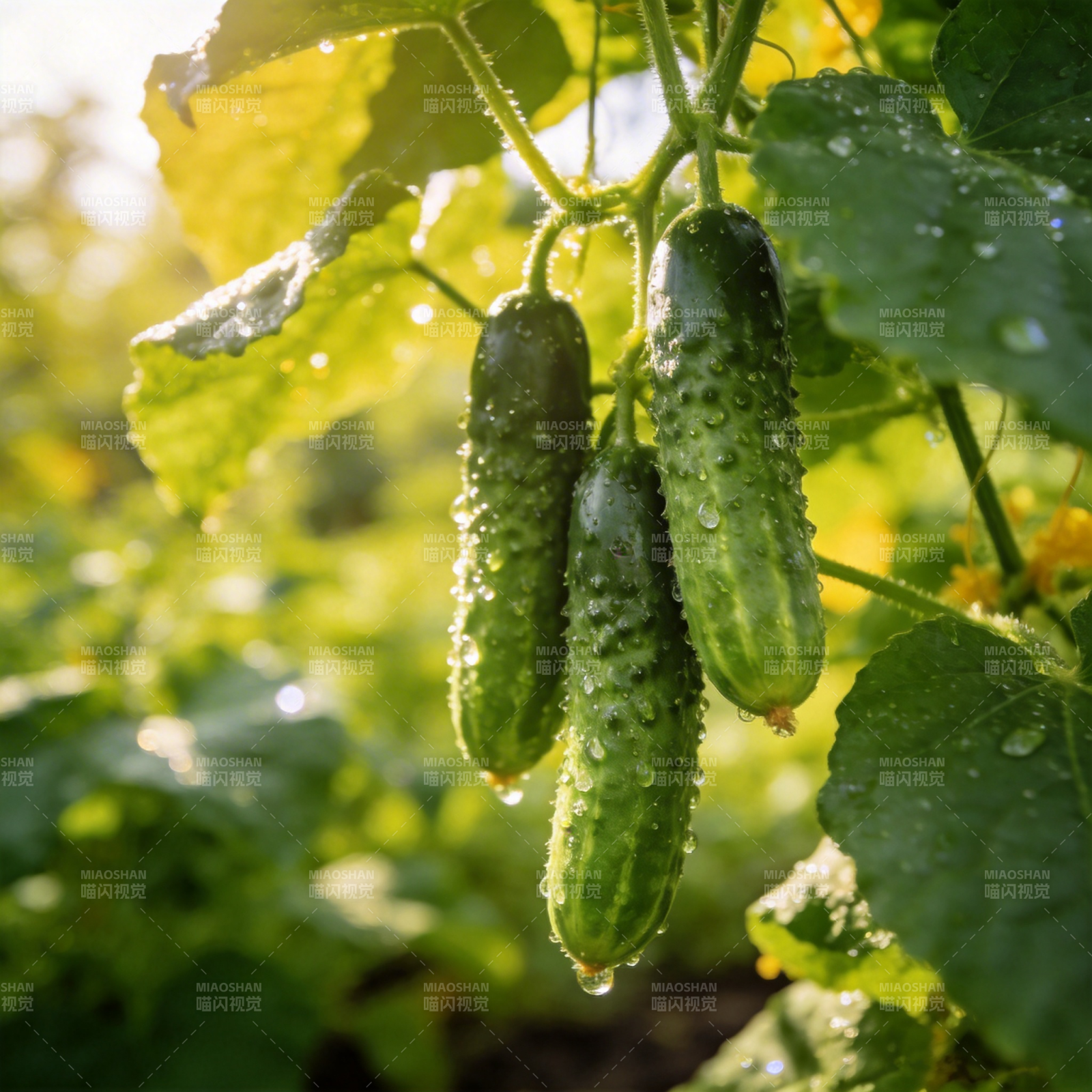 露珠黄瓜挂枝头图片