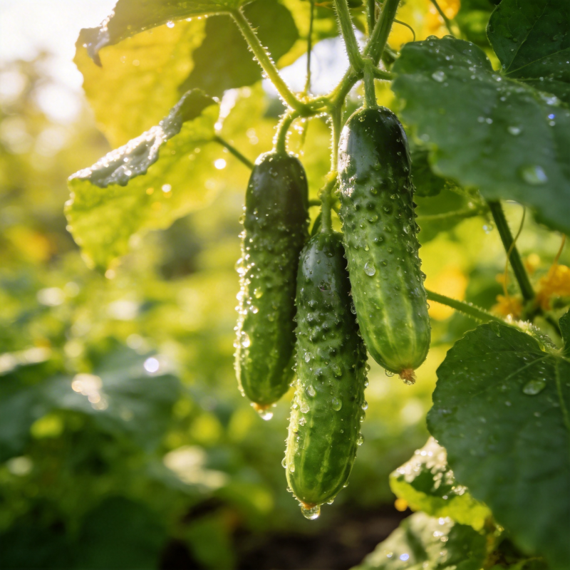 露珠黄瓜挂枝头图片