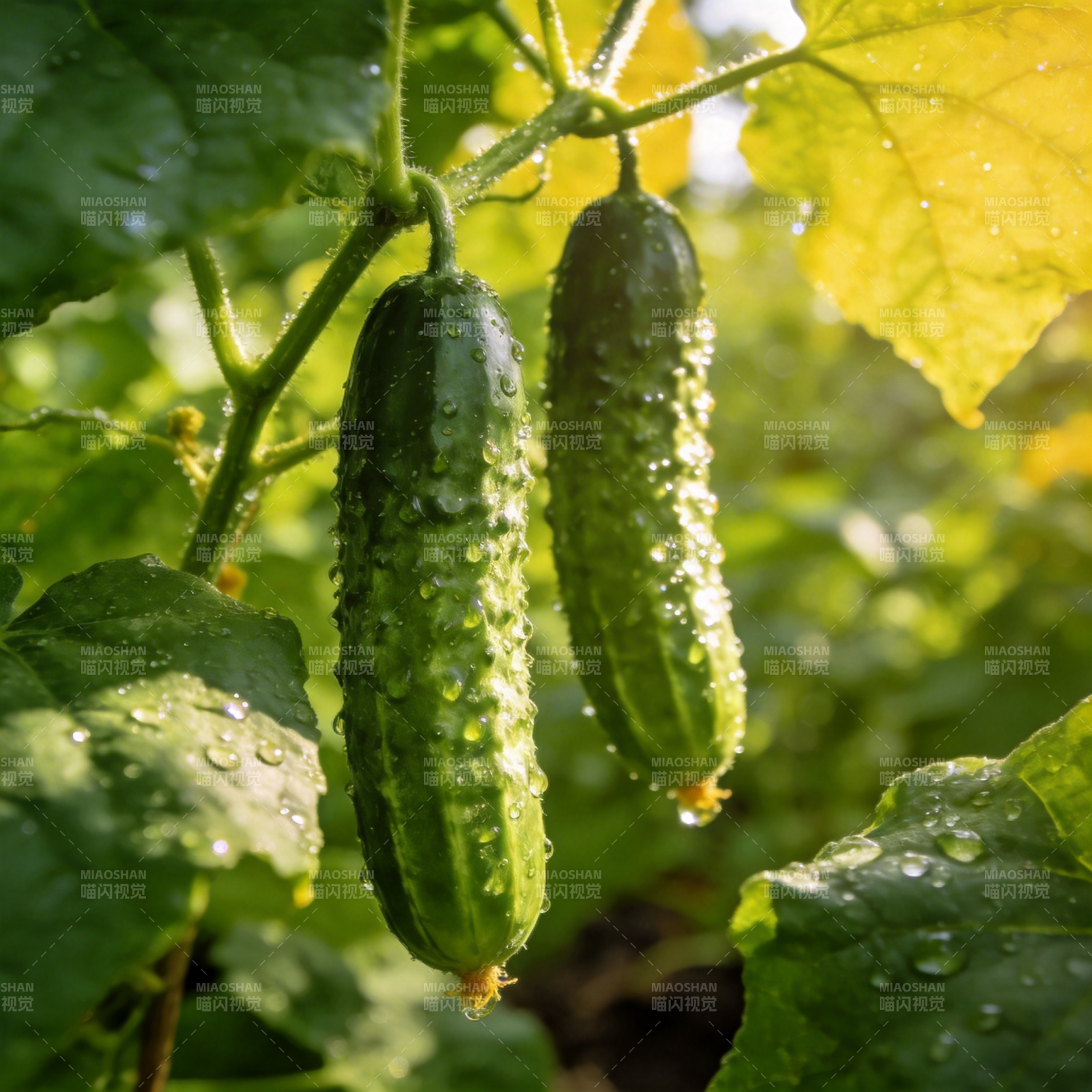 露珠黄瓜挂枝头图片