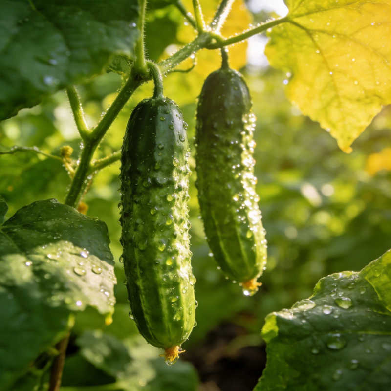 露珠黄瓜挂枝头图片