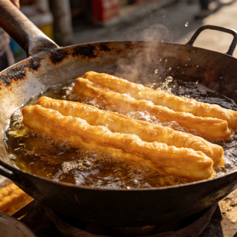 油条炸制中图片