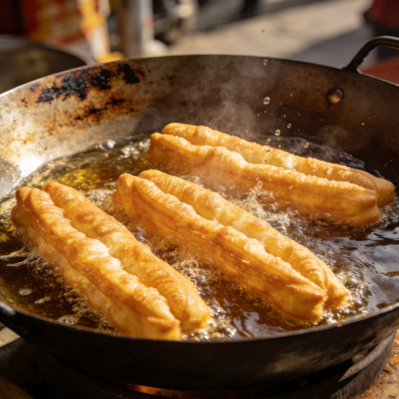 油条炸制中图片