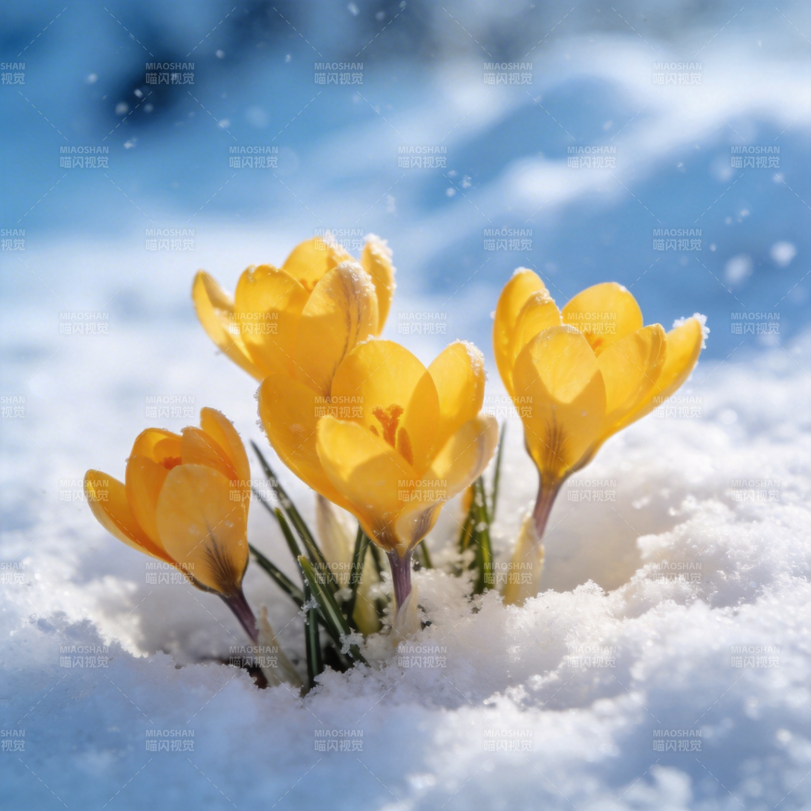 雪中绽放的黄花图片