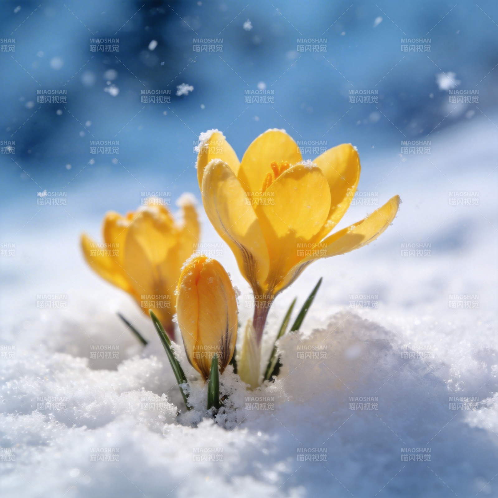 雪中绽放的黄花图片