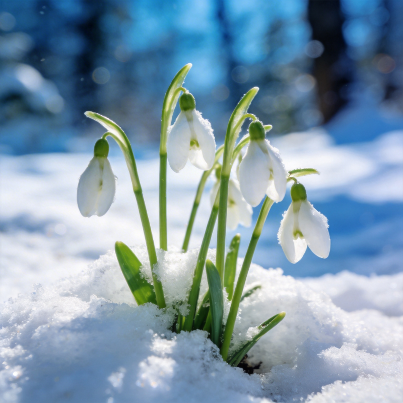 雪中绽放的雪花莲图片