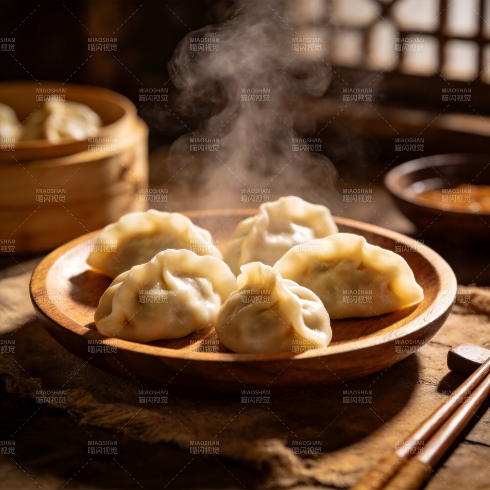 热腾腾的蒸饺图片