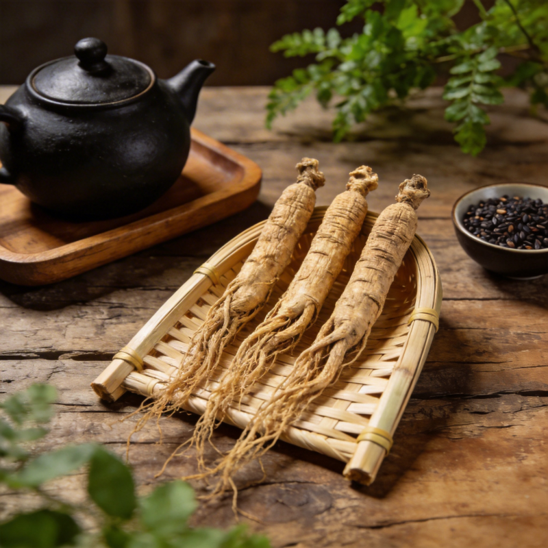 人参茶具静物图片