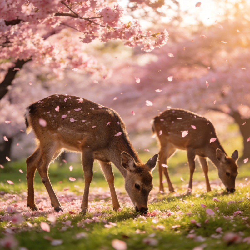 樱花鹿影图片